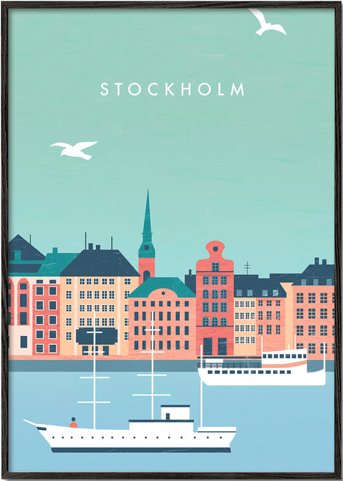 Plakát Stockholm s přístavem a loděmi
