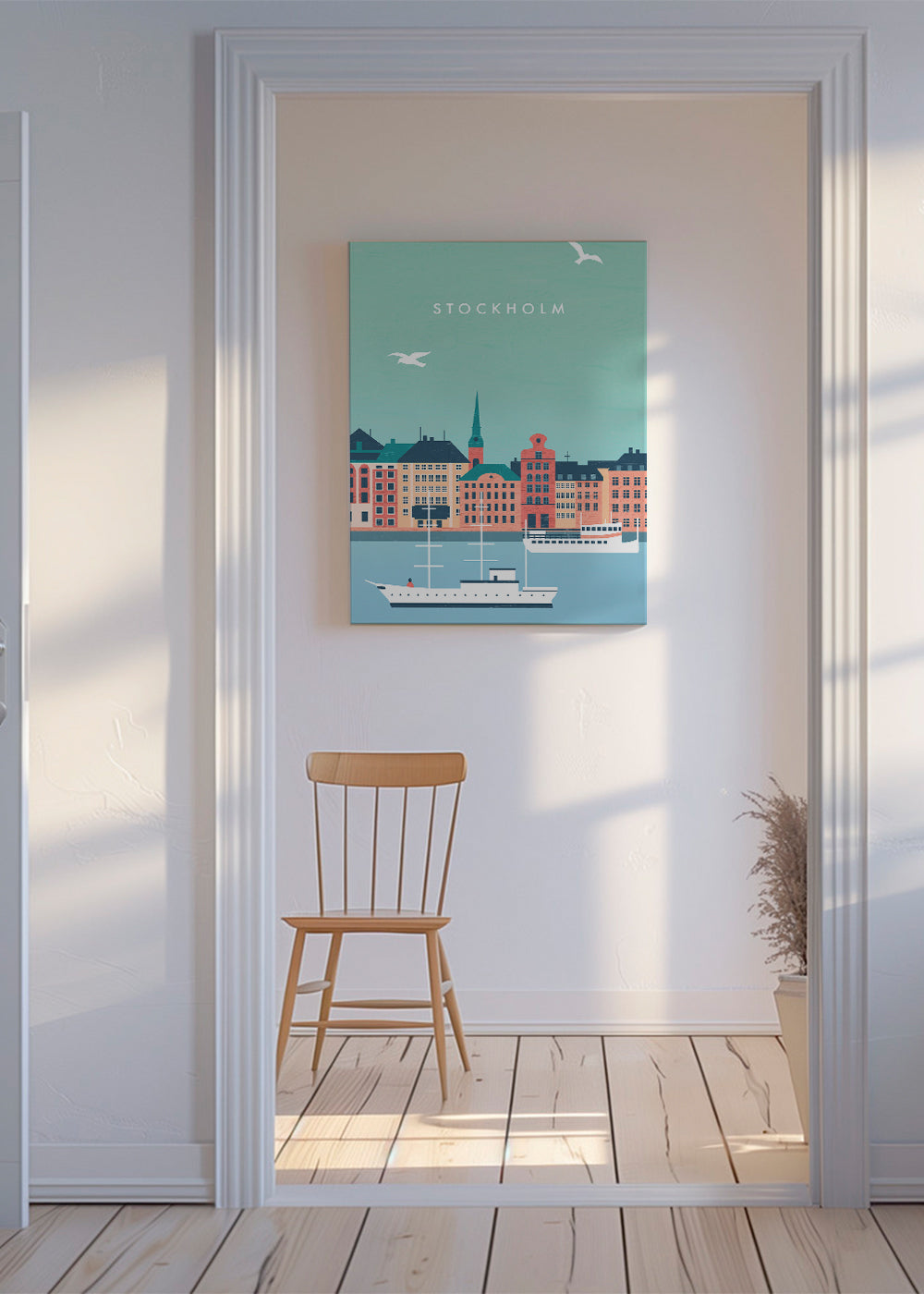 Plakát Stockholm s přístavem a loděmi