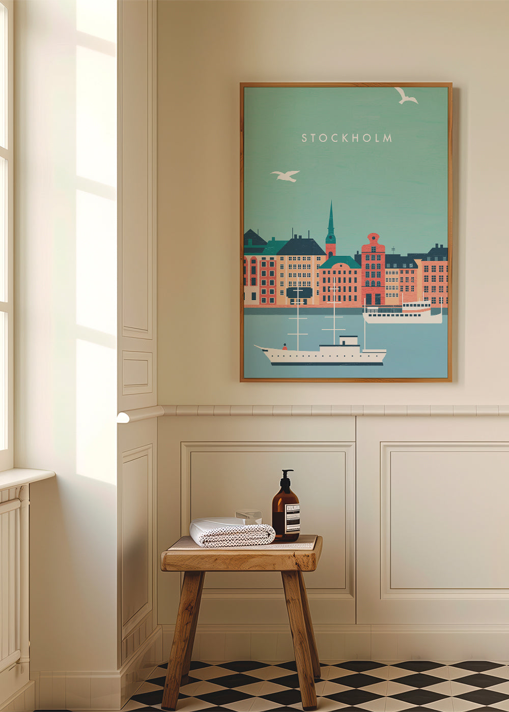 Plakát Stockholm s přístavem a loděmi