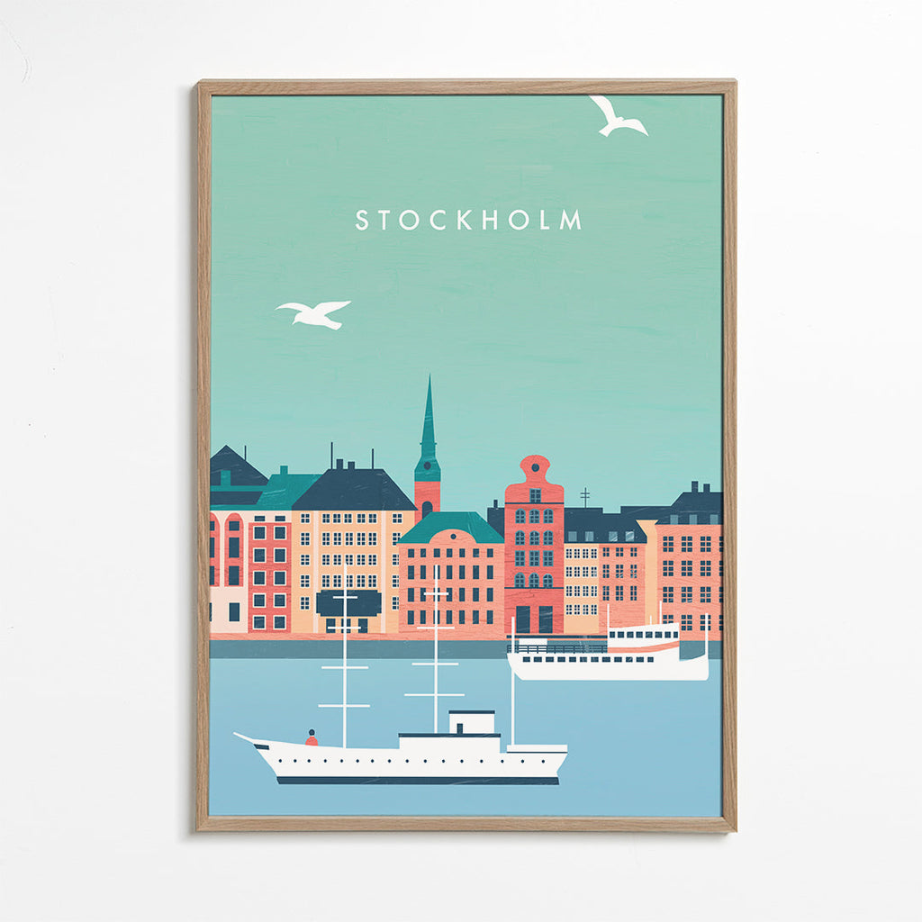 Plakát Stockholm s přístavem a loděmi