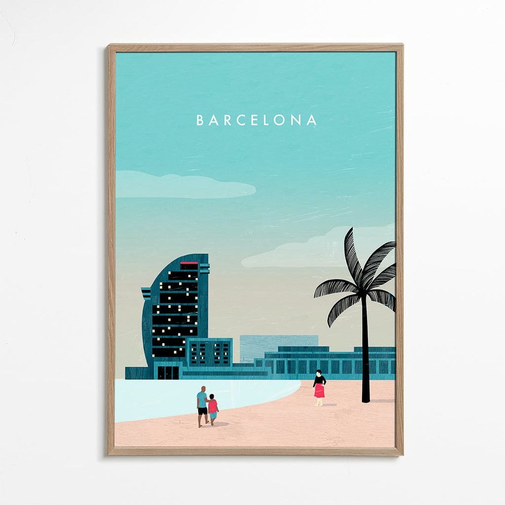 Plakát města Barcelona, plážová scéna