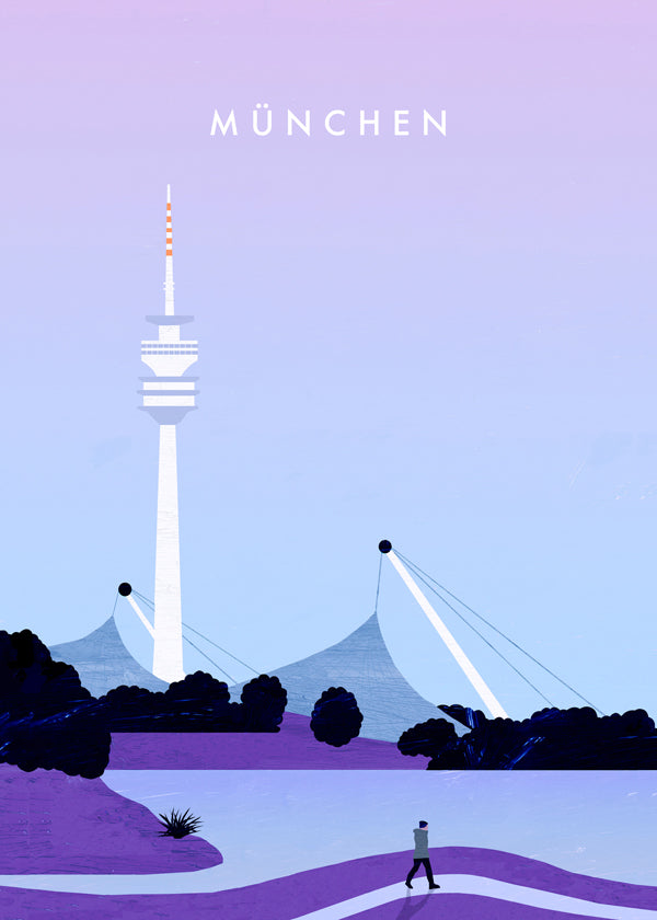 Obraz města Mnichov se stylizovaným panoramatem