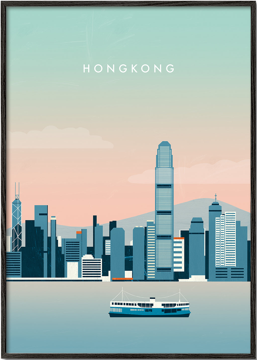 Obraz do kuchyně Hong Kong skyline v modrých tónech