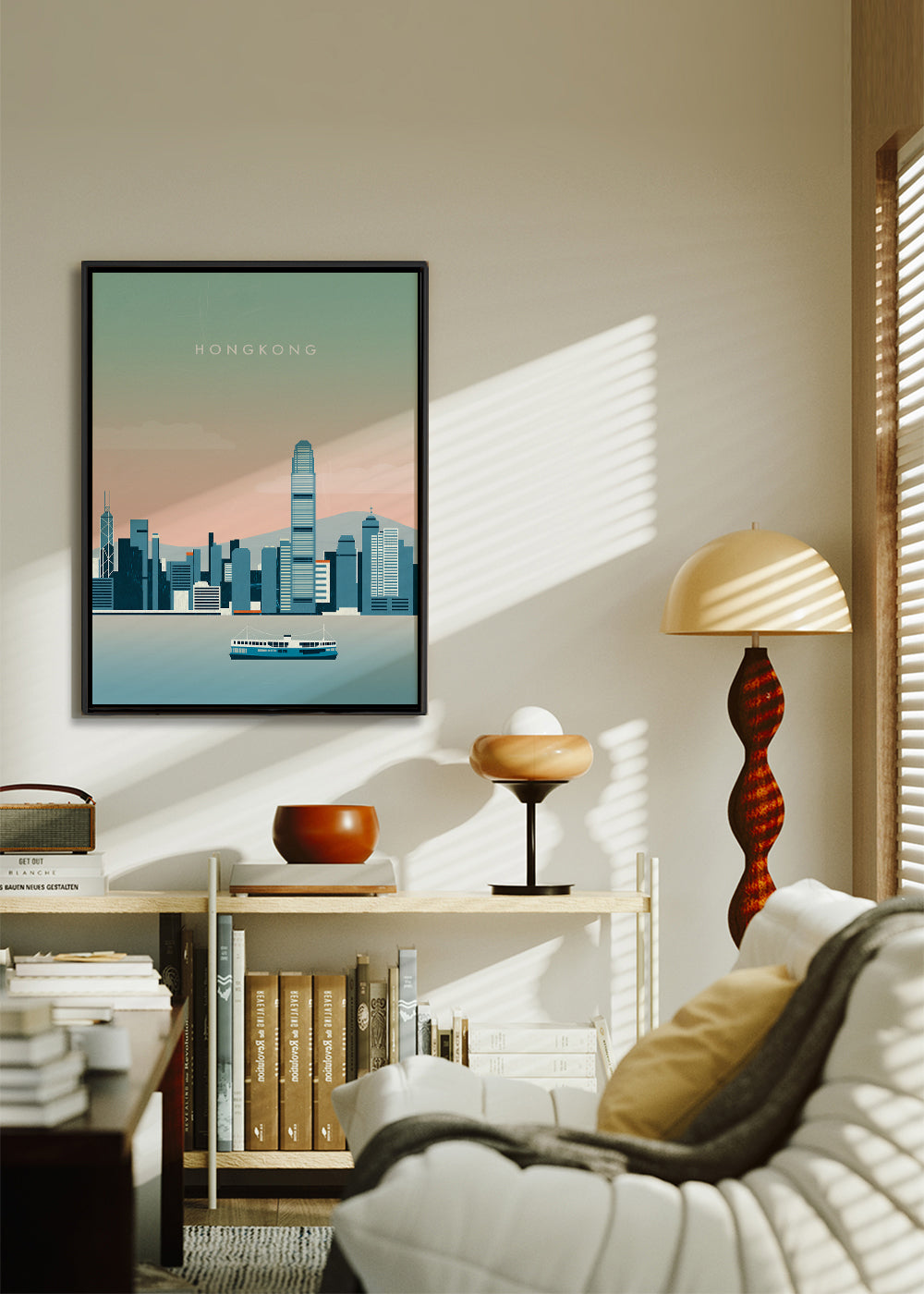 Obraz do kuchyně Hong Kong skyline v modrých tónech
