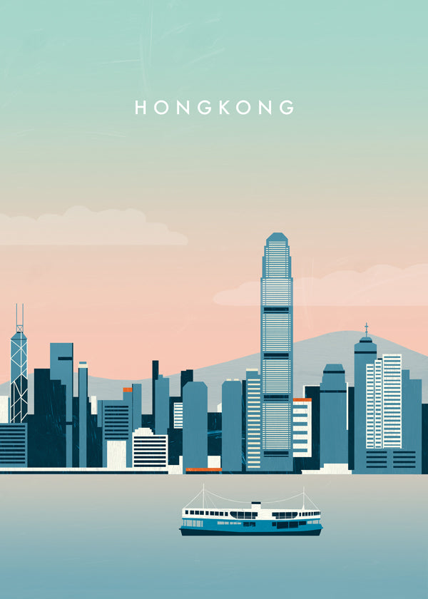 Obraz do kuchyně Hong Kong skyline v modrých tónech