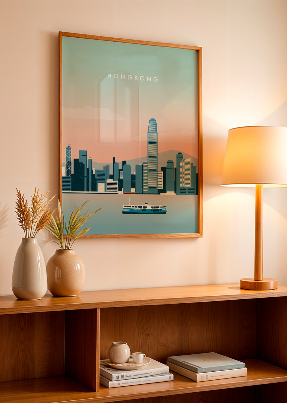 Obraz do kuchyně Hong Kong skyline v modrých tónech