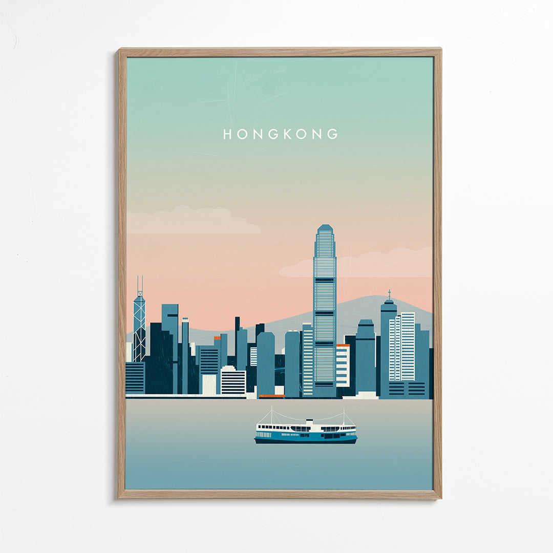 Obraz do kuchyně Hong Kong skyline v modrých tónech