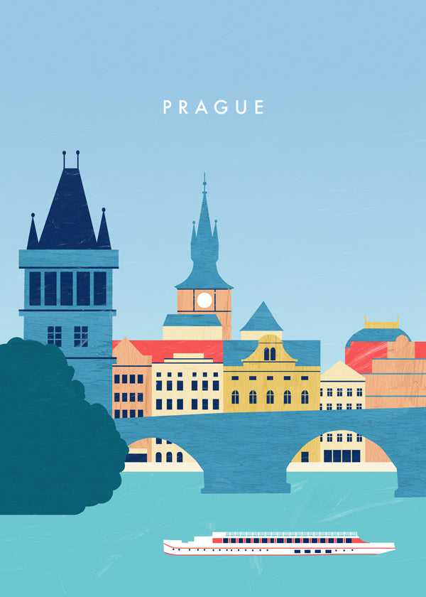 Obraz do kuchyně Praha skyline modrý