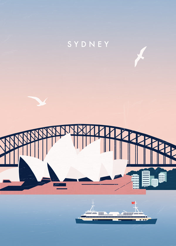 Cestovatelský obraz Sydney: Opera a most v ilustraci