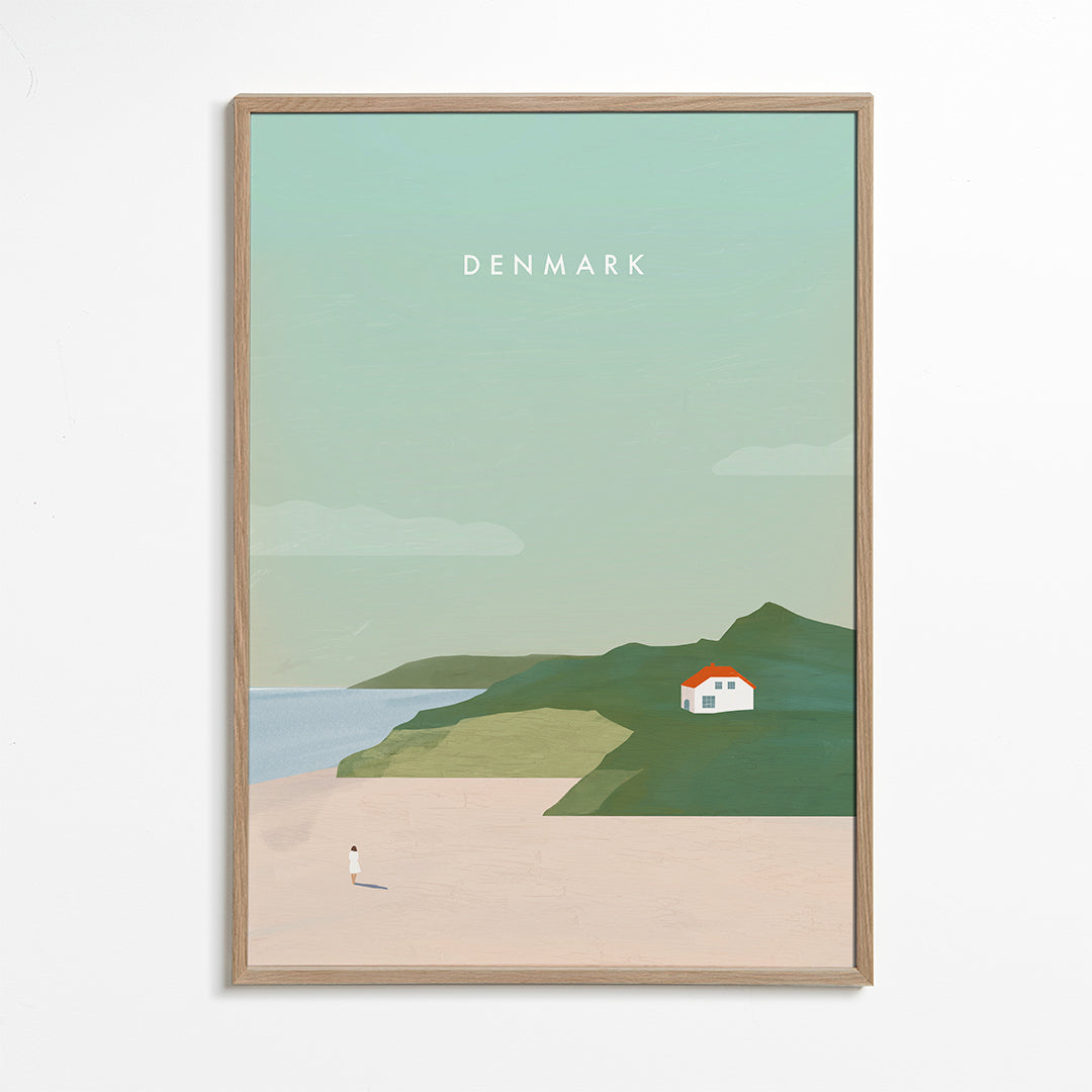 Krajinný obraz minimalistický s červenou střechou