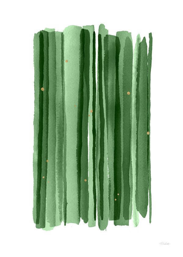Botanický plakát s vertikálními zelenými tahy štětcem