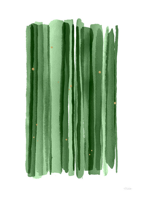 Botanický plakát s vertikálními zelenými tahy štětcem