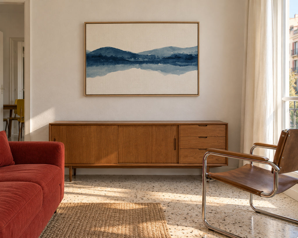 Watercolor landscape N2 - Framed canvas in an interior