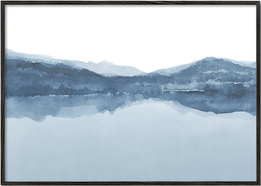 Akvarel krajina jezero a hory
