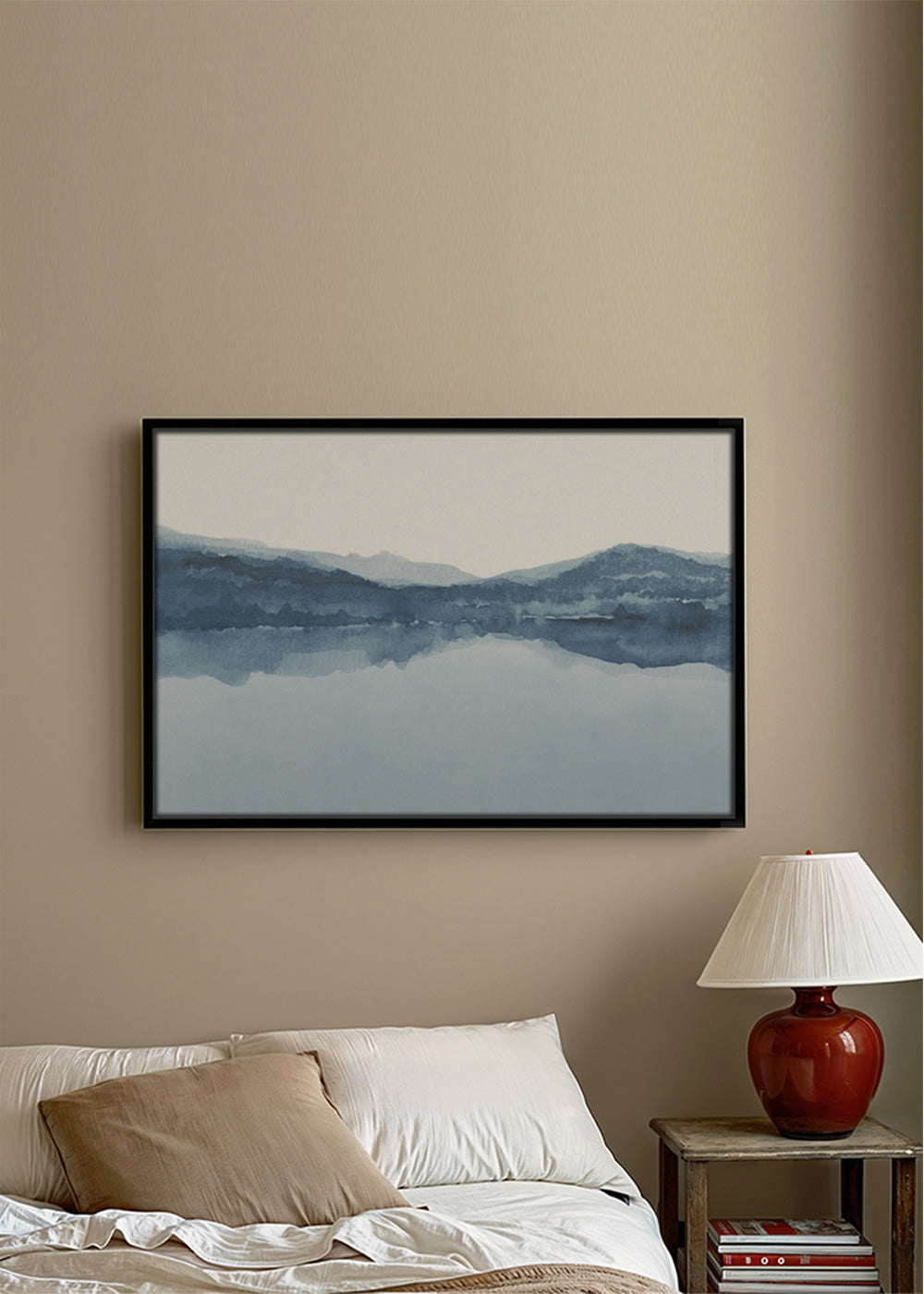 Akvarel krajina jezero a hory
