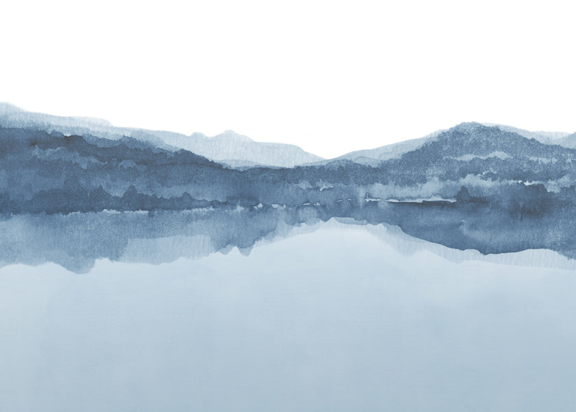Akvarel krajina jezero a hory