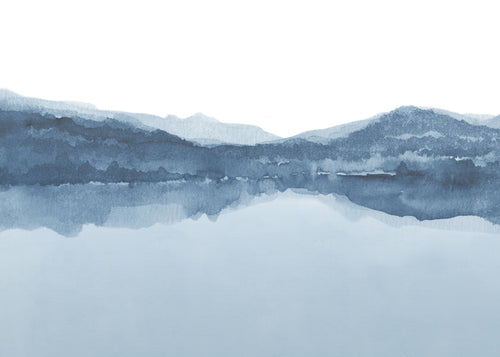 Akvarel krajina jezero a hory
