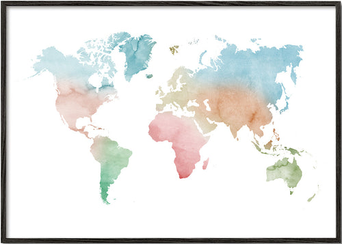 Cestovní plakát: světová mapa akvarel pastel