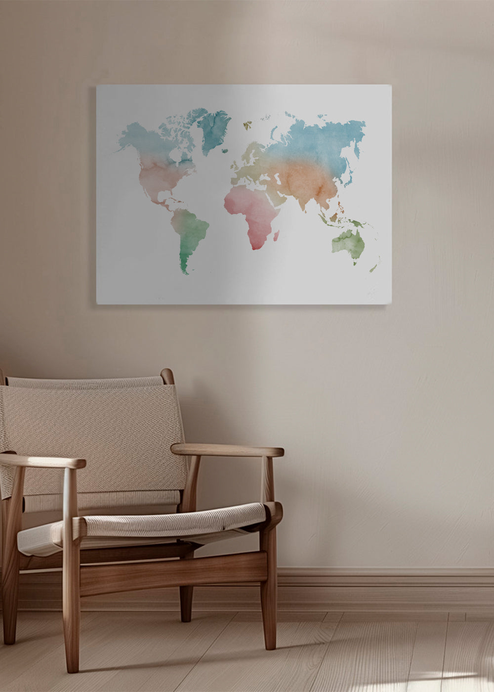Cestovní plakát: světová mapa akvarel pastel