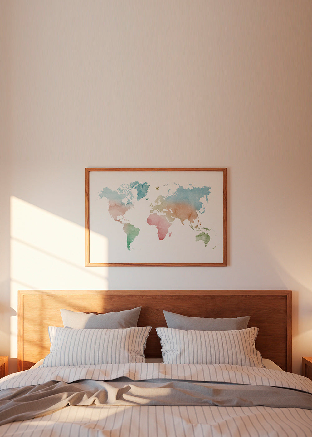Cestovní plakát: světová mapa akvarel pastel