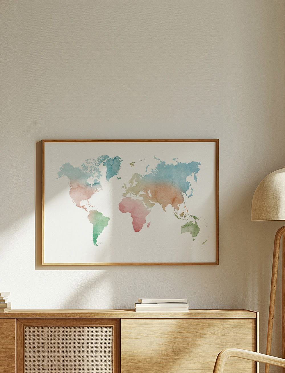Cestovní plakát: světová mapa akvarel pastel