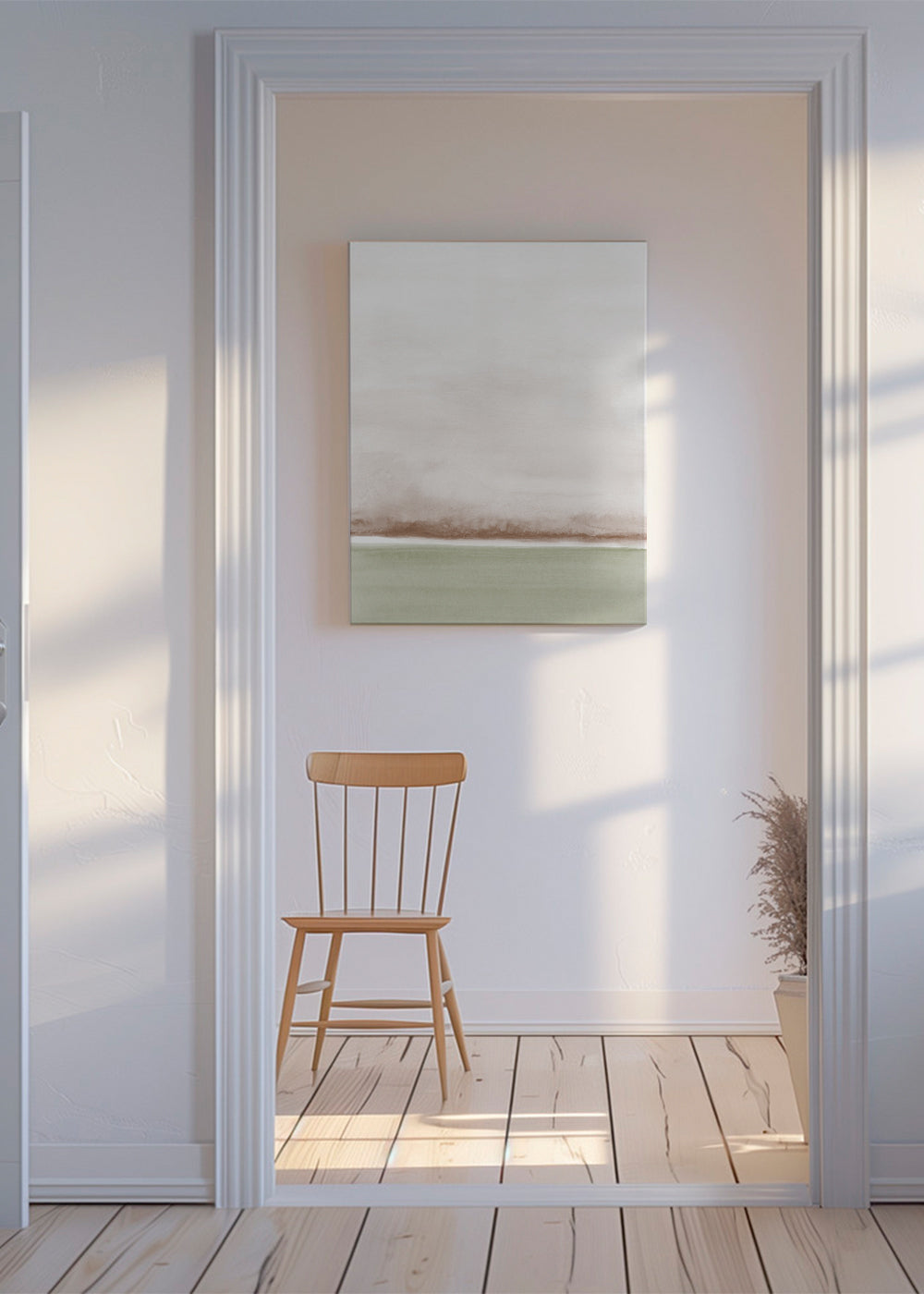 Obraz krajiny akvarel minimalistický s jemným horizontem