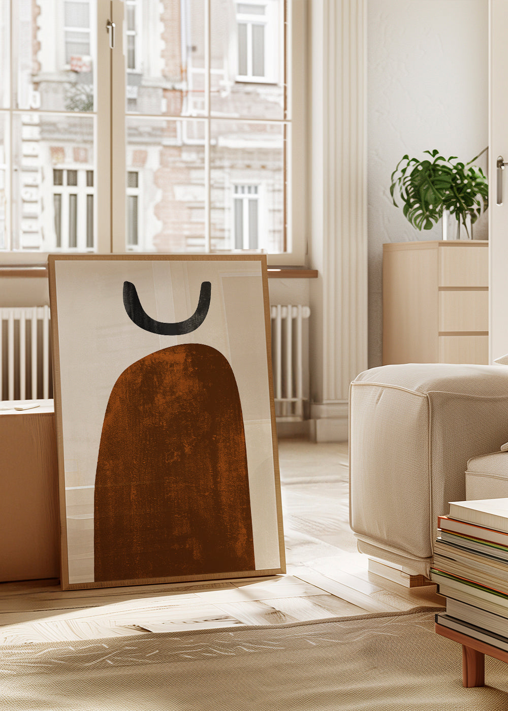 Abstraktní obraz s oxidovanou vertikální formou