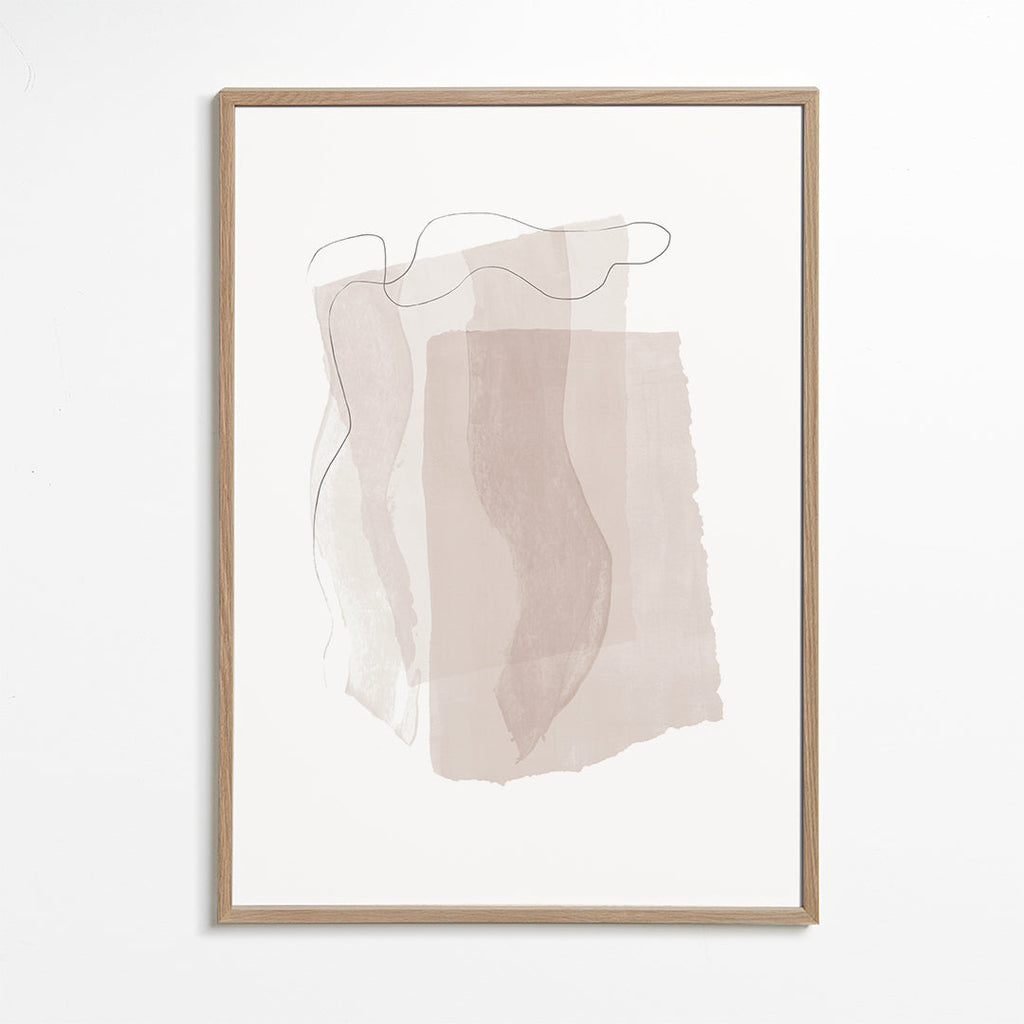Abstraktní obraz s neutrálními tahy a minimalistickou linií