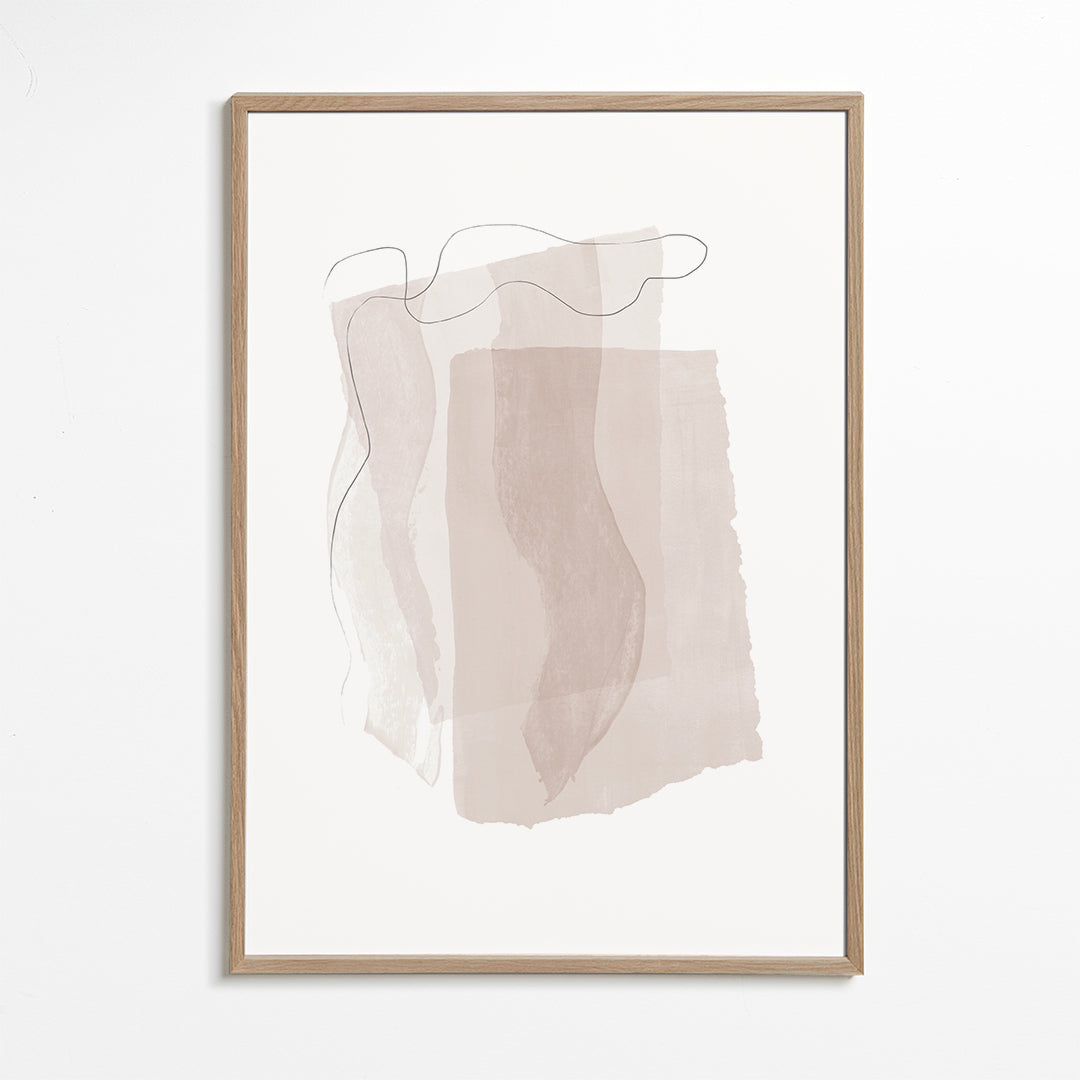 Abstraktní obraz s neutrálními tahy a minimalistickou linií