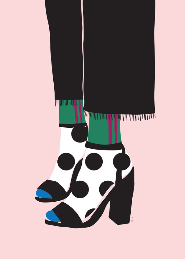 Ilustrace punčochy a podpatky