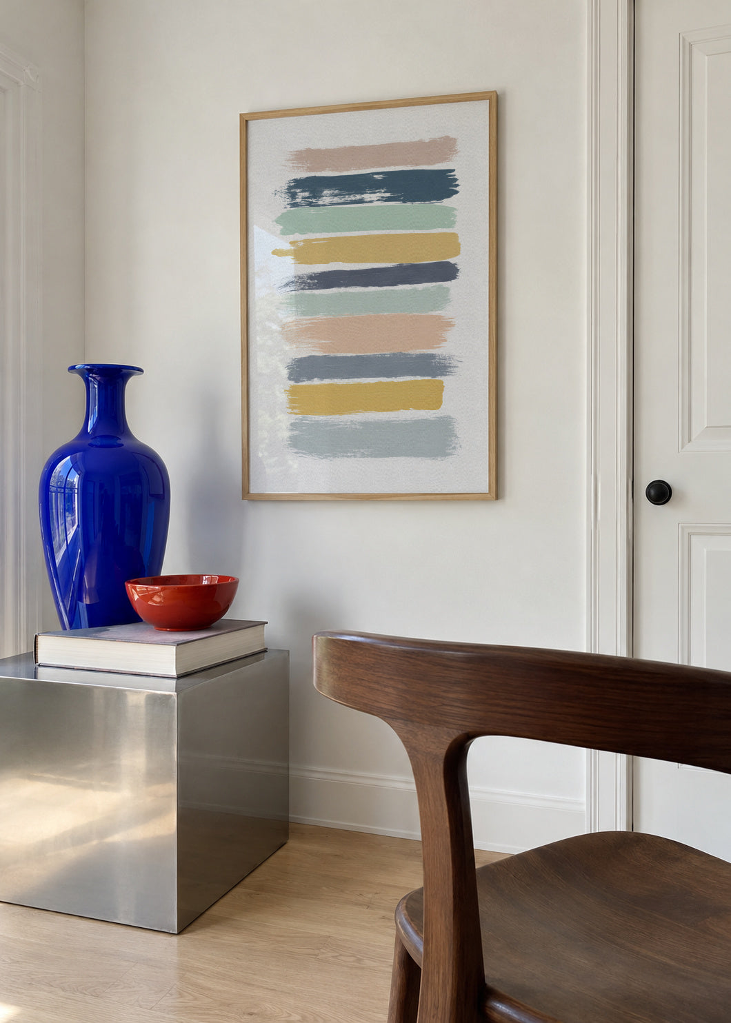 Pastel stripes - Framed poster in an interior