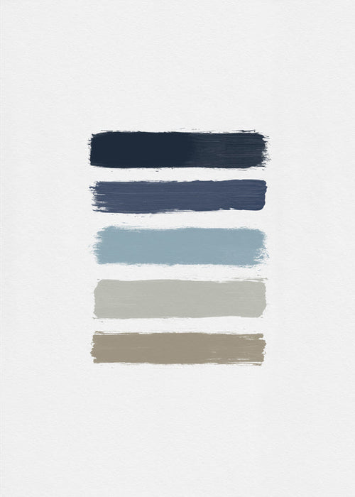 Minimalistický obraz s modrými a taupe pruhy