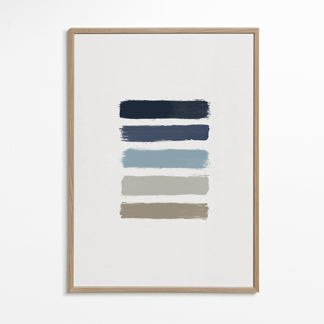 Minimalistický obraz s modrými a taupe pruhy