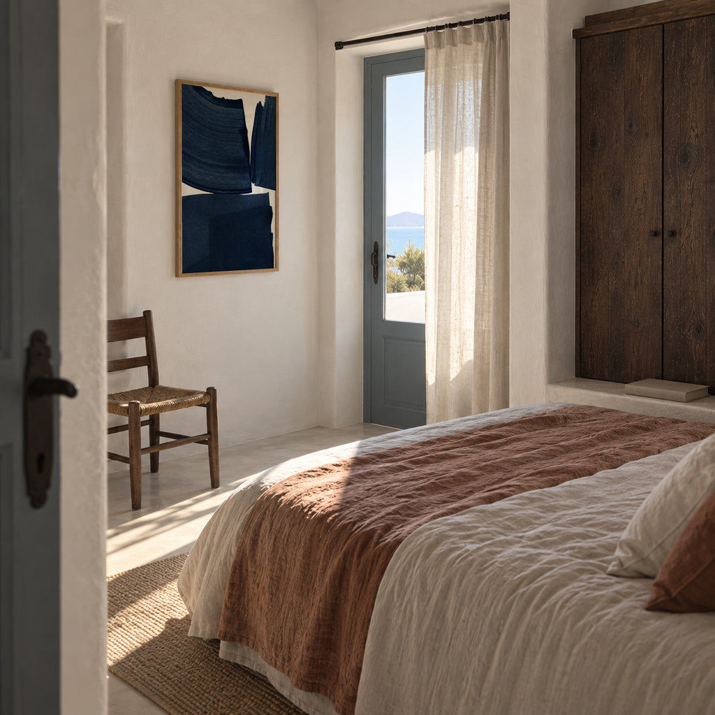 Minimalist Painting Blue I - Framed poster in an interior