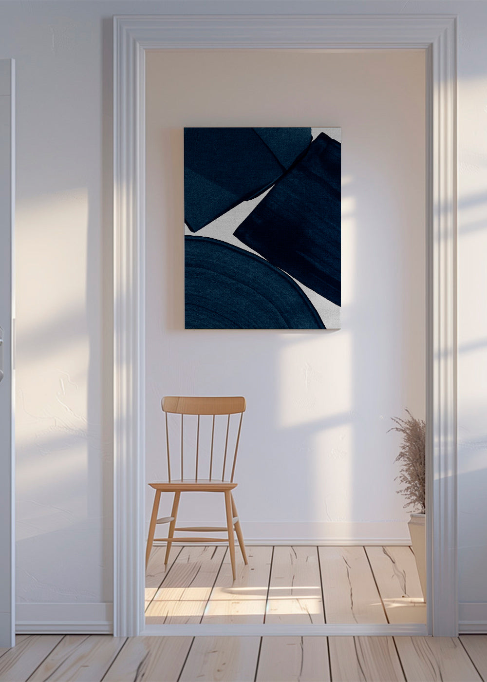 Minimalistický modrý obraz s tahy štětcem
