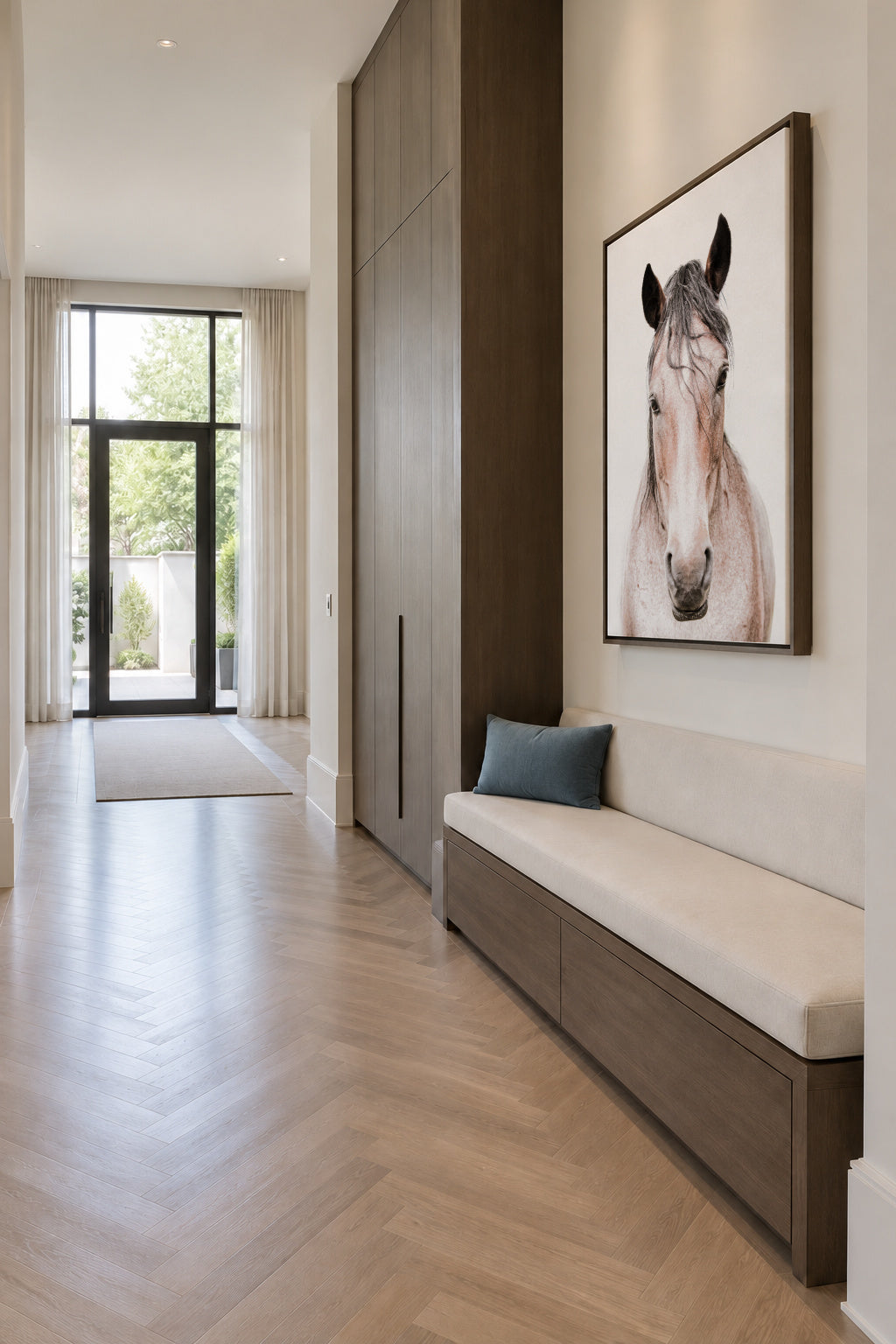Red Horse 2 - Framed canvas in an interior