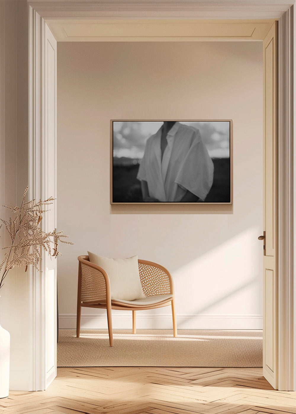 Intimní černobílá fotografie trupu s košilí