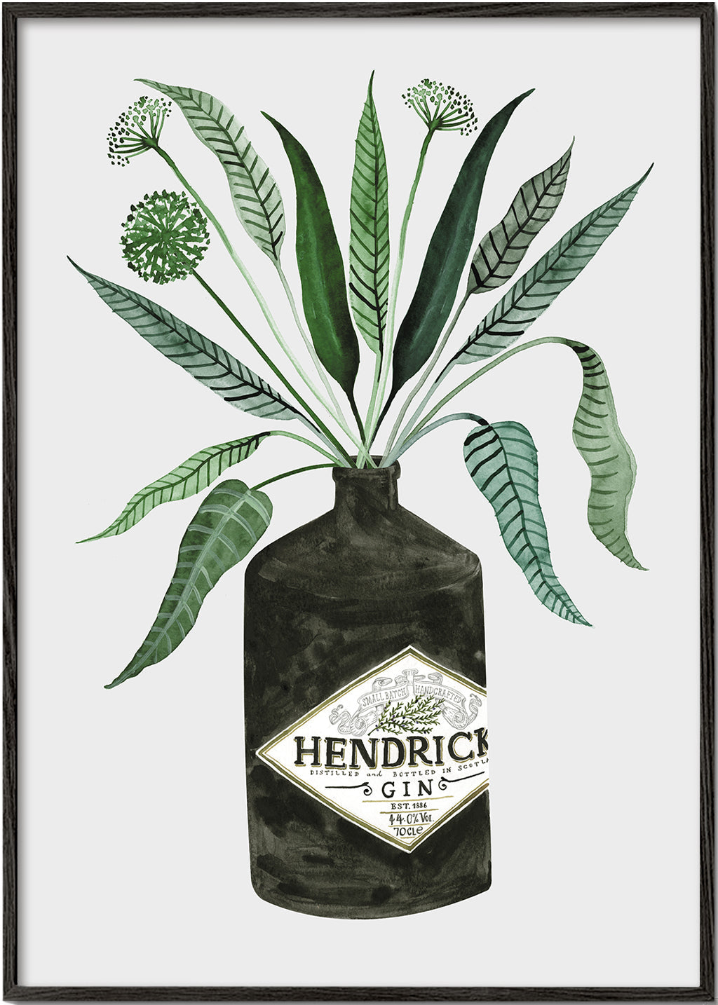 Obraz do kuchyně lahev Hendrick's s listím