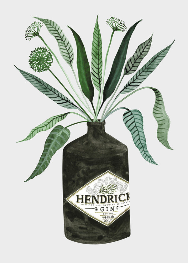 Obraz do kuchyně lahev Hendrick's s listím