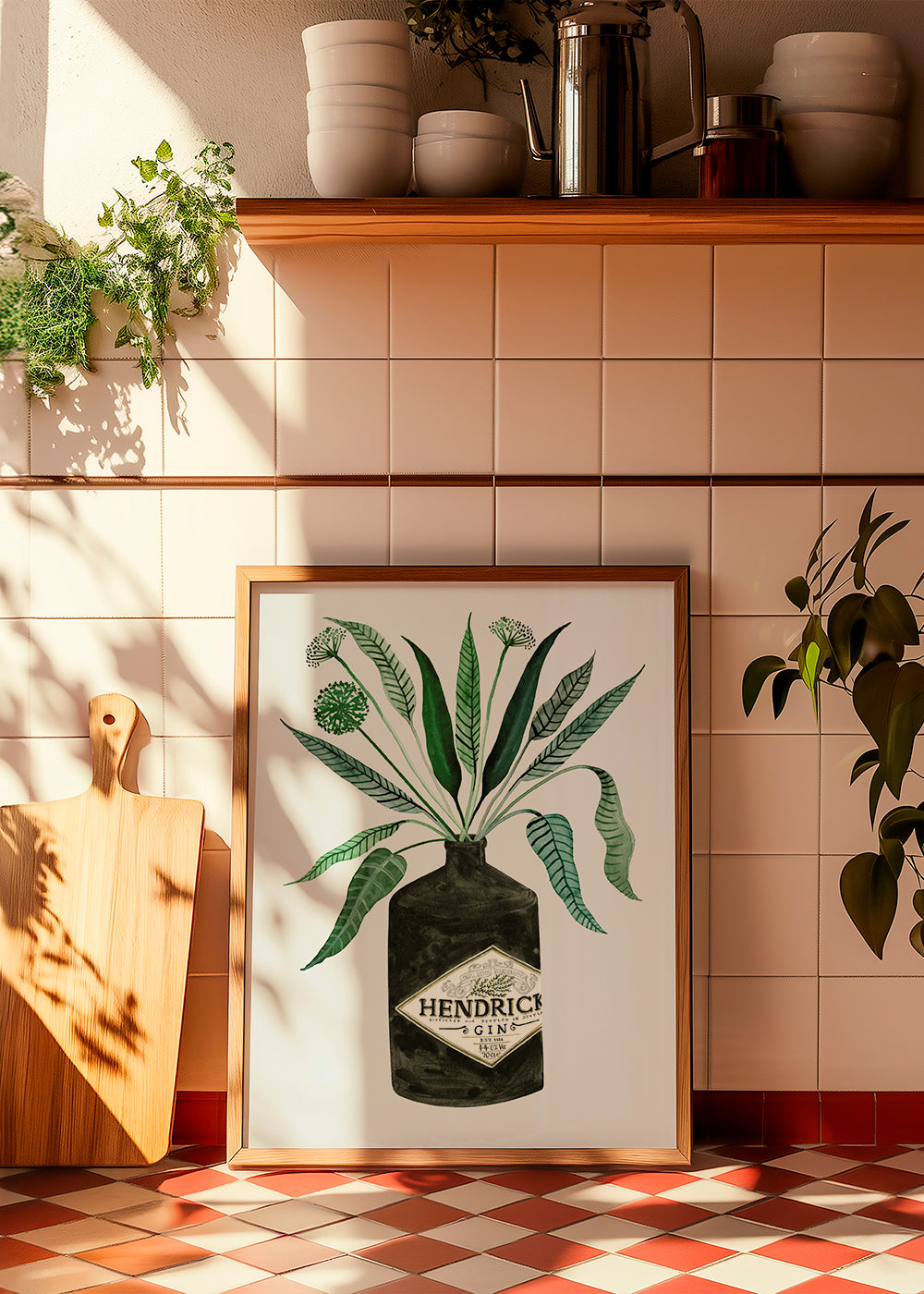 Obraz do kuchyně lahev Hendrick's s listím