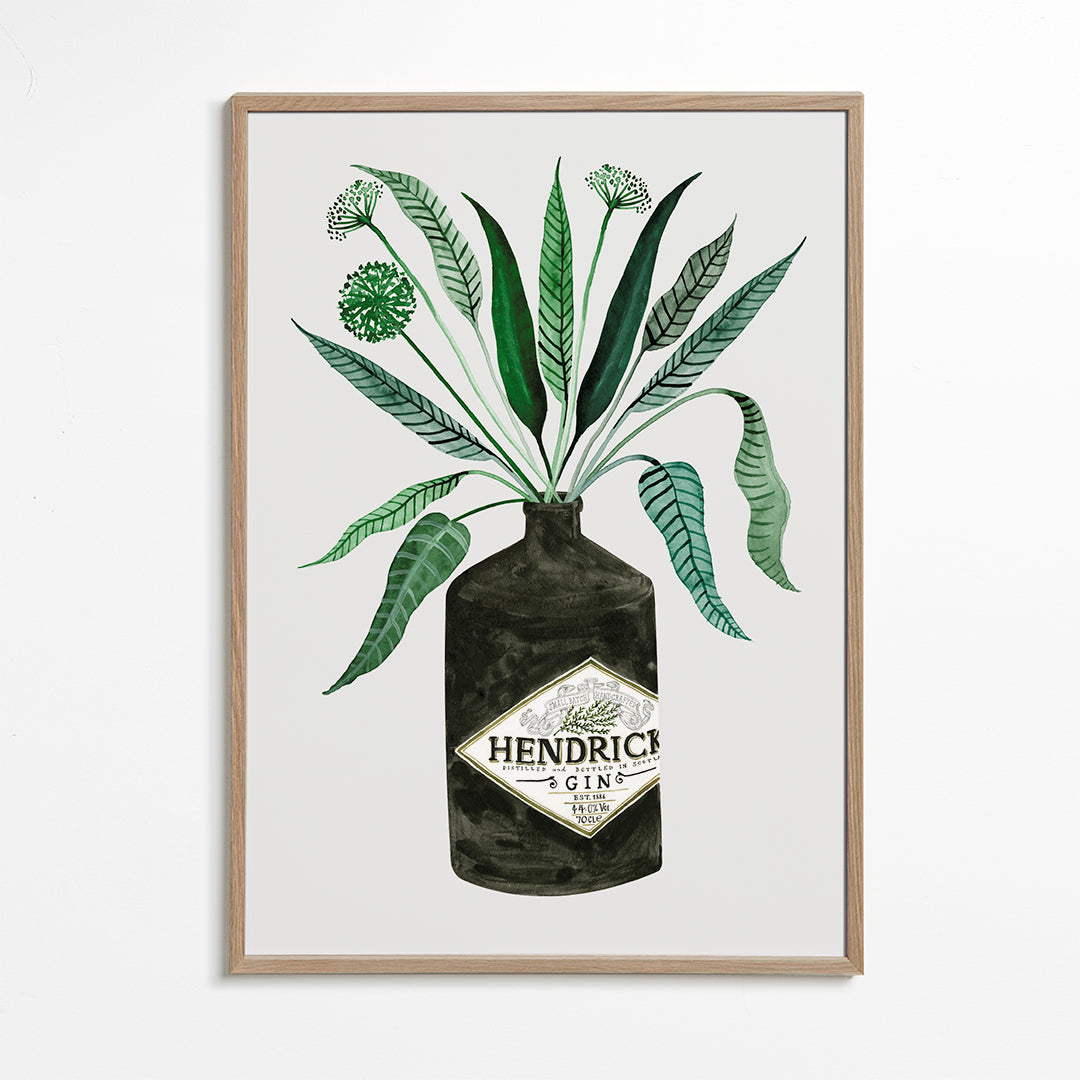 Obraz do kuchyně lahev Hendrick's s listím