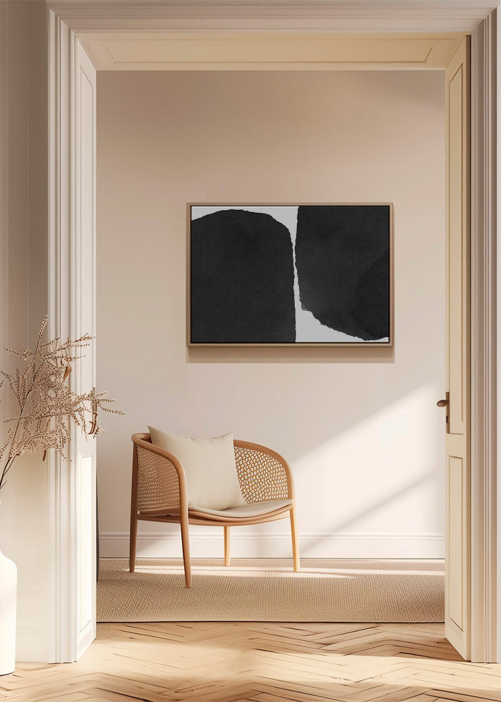 Černobílé umění minimal se skvrnami inkoustu
