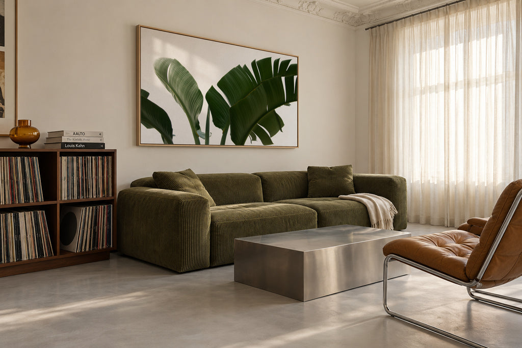 Travellers Palm Leaves 06 - Framed canvas in an interior
