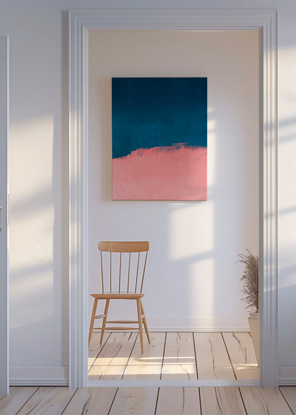 Minimalistická krajina růžová a modrá