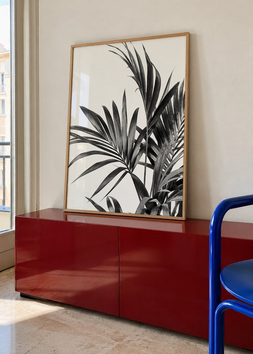 Palm Leaves Black and White 01 - Framed poster in an interior