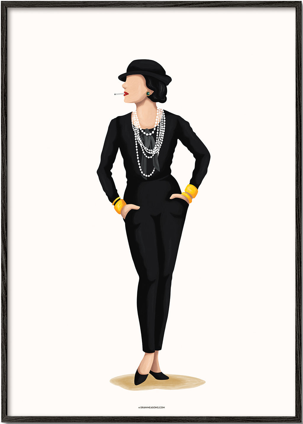 Ilustrace Coco Chanel s perlami