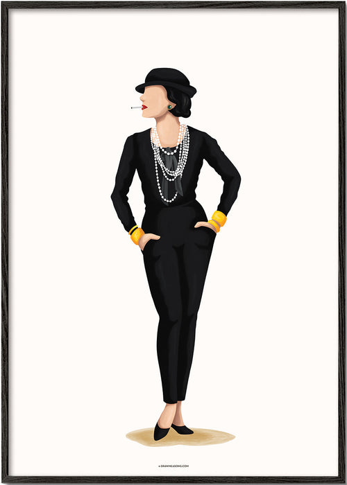 Ilustrace Coco Chanel s perlami