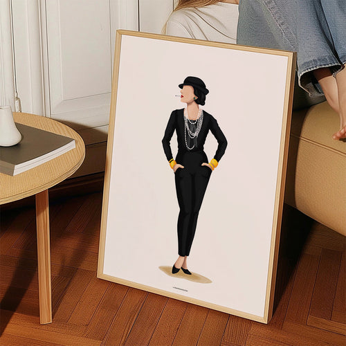 Ilustrace Coco Chanel s perlami