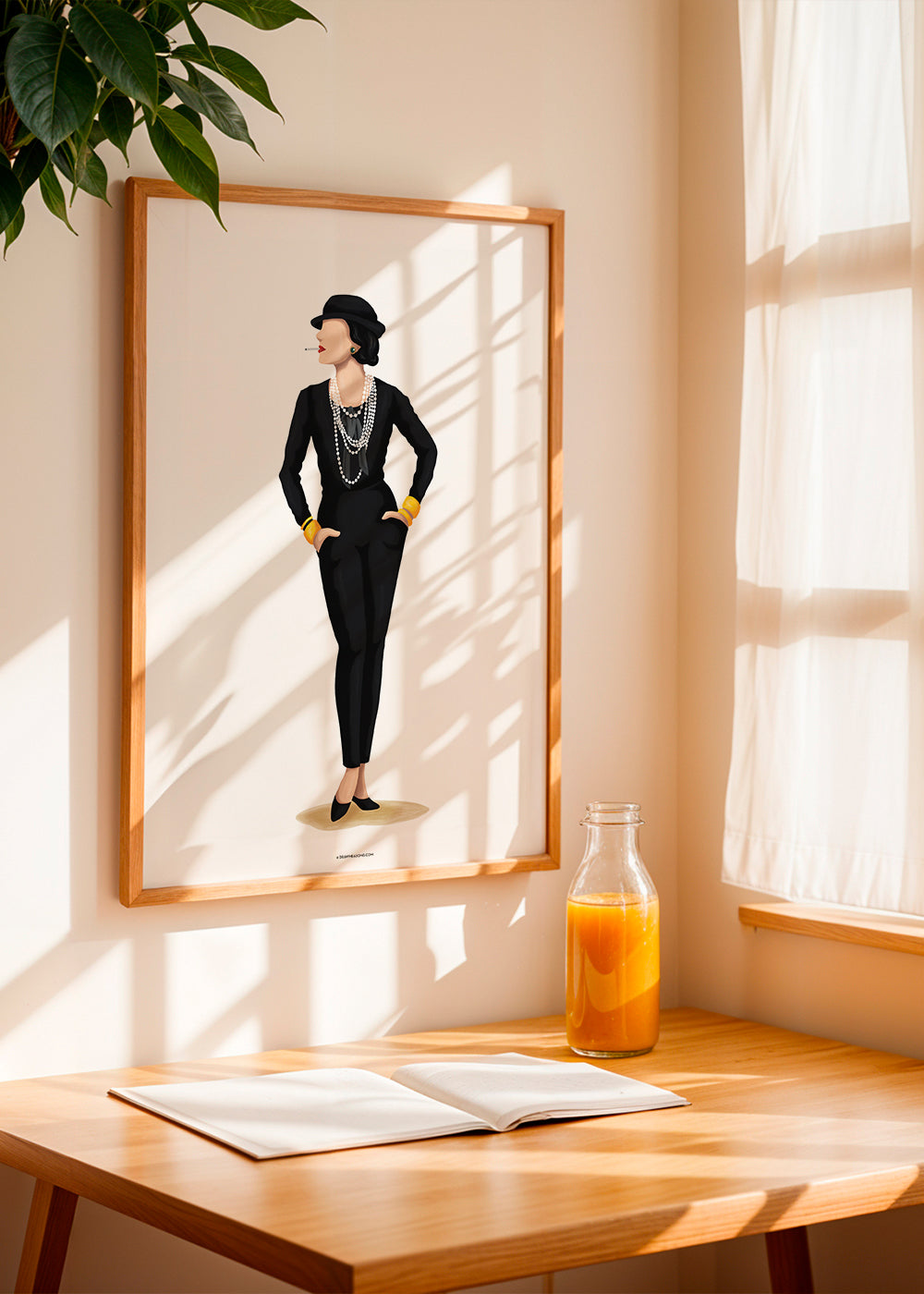 Ilustrace Coco Chanel s perlami