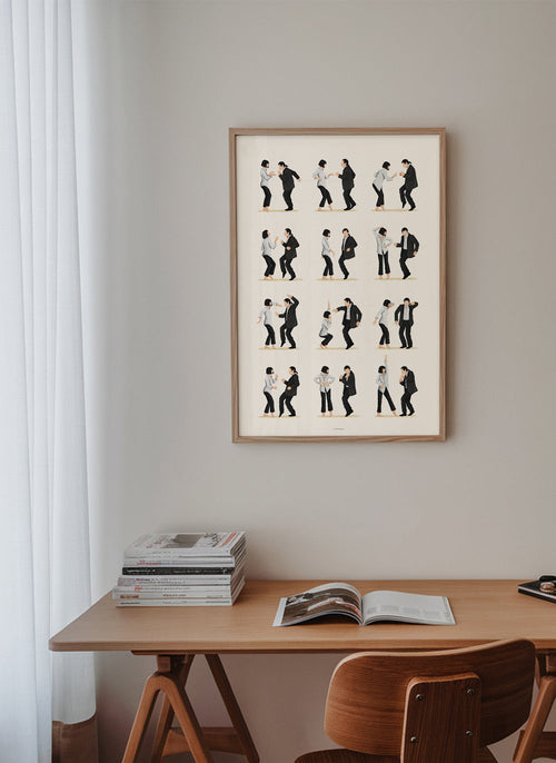 Ilustrace tančících párů v řadě